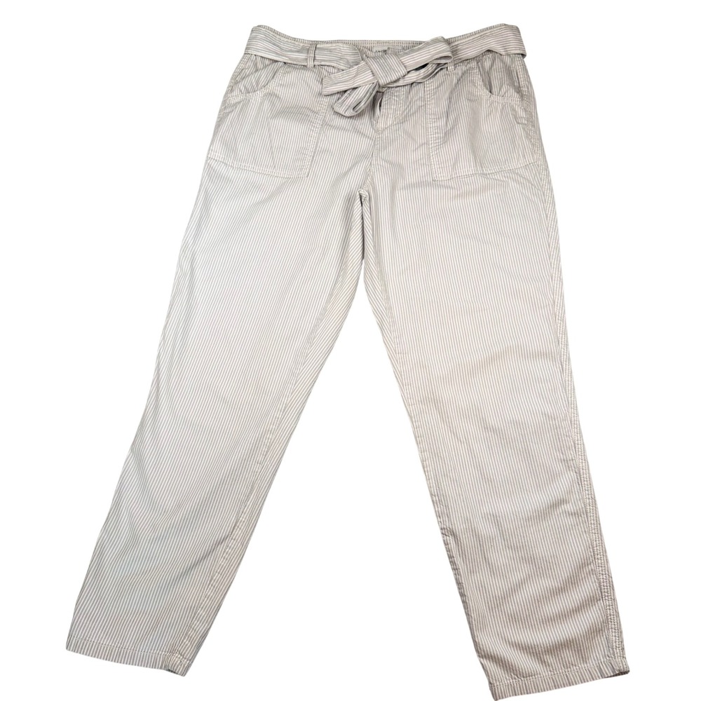Liz Claiborne Classic Tan White Striped Tie Waist Pants Womens 10